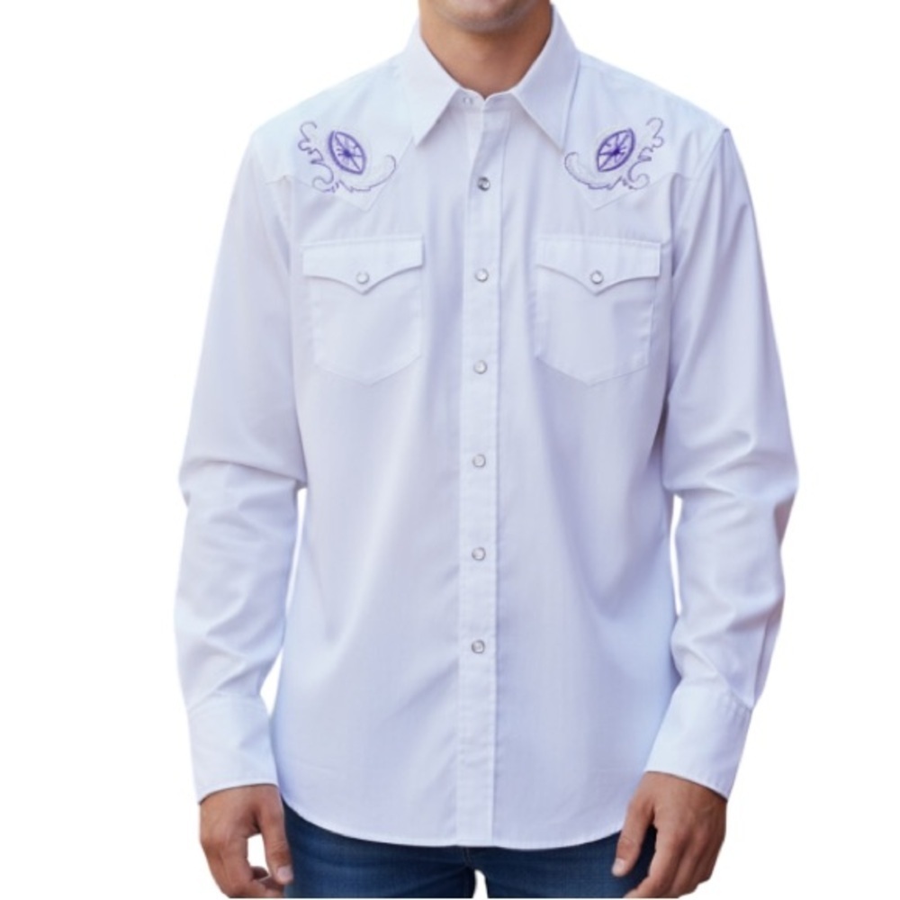 VINTAGE Western Chute#1 Men’s Pearl Snap Shirt Pastel Purple Embroidered Size XL